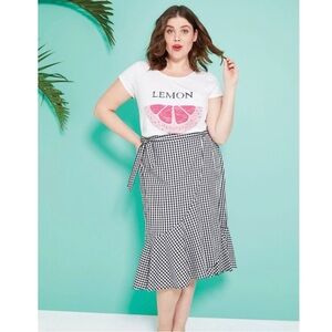 NWT Ellos Black White Gingham Wrap Skirt Ruffle Hem Women’s Plus Size 28 Picnic